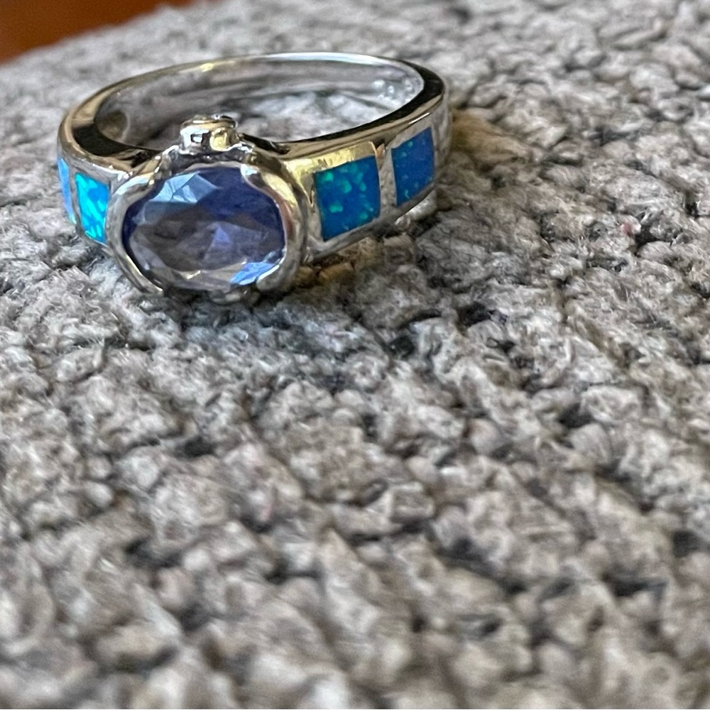 Sterling Silver 925 Ring with Opal and Tanzanite Size 6